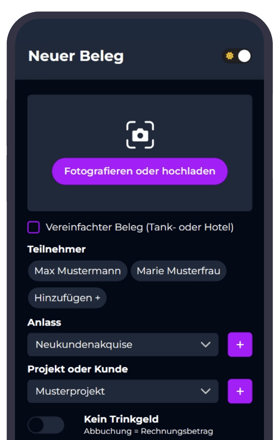 Produktansicht: Bewirtungsbeleg fotografieren und digital erfassen